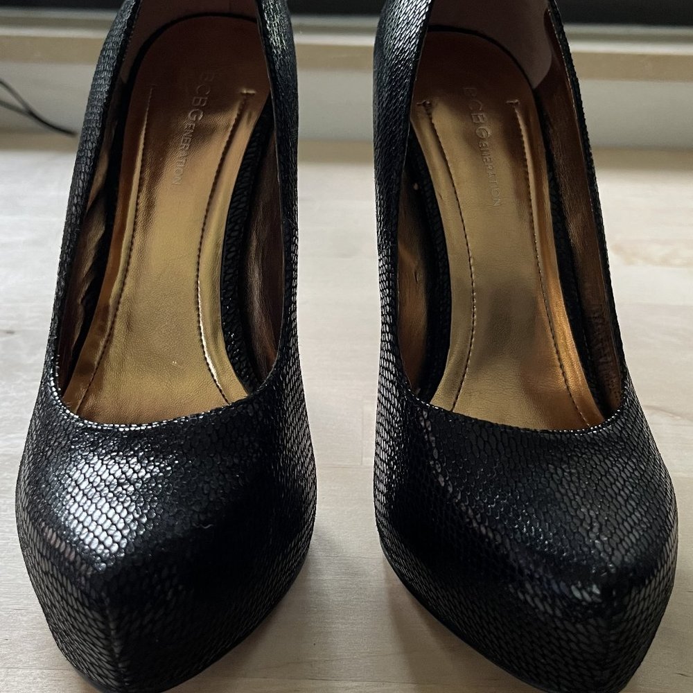 BCBGeneration Black Lizard Penni Platform Stiletto Leather Pumps Women Size 8M